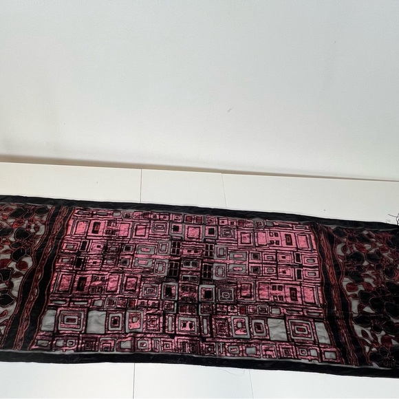 black, burgundy and silver burnout velvet scarf silk blend. - Picture 3 of 7